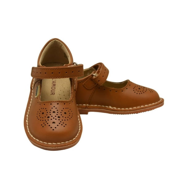 LAmour Brown Suede Patent Gold Stud Ballet Flat Shoe Little Girl 11-4 LAmour Brown Suede Patent Gold Stud Ballet Flat Shoe Little Girl 11-4